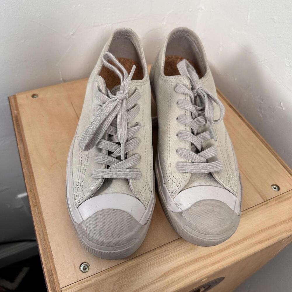 Converse Jack Purcell low-top leather sneakers in Grey/Beige 7.5 - Picture 4 of 10